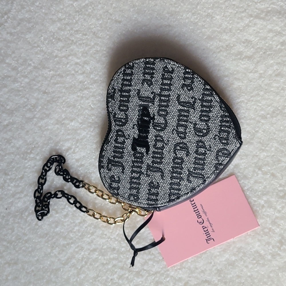 Juicy Couture Black & Gray Heart Logo Chain Wristlet